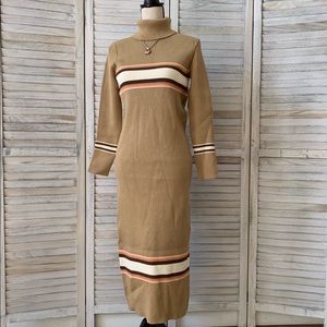 🆕 Free People Sport Stripe Midi Dress Camel Combo